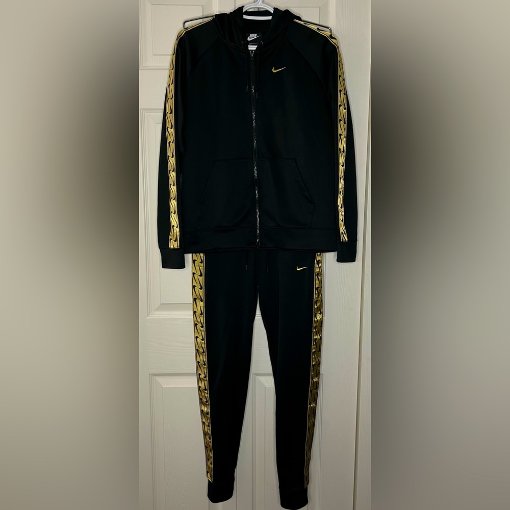 Nike Swoosh Tracksuit in Black & Gold